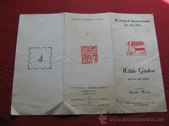 Folletos de turismo: FOLLETO DEL III FESTIVAL INTERNACIONAL DE SEVILLA - RECITAL DE CANTO - 1956 - MINIST DE INF. Y TURIS