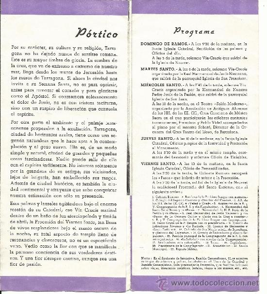 Folletos de turismo: TARRAGONA.-PROGRAMA DE SEMANA SANTA 1950 - Foto 2
