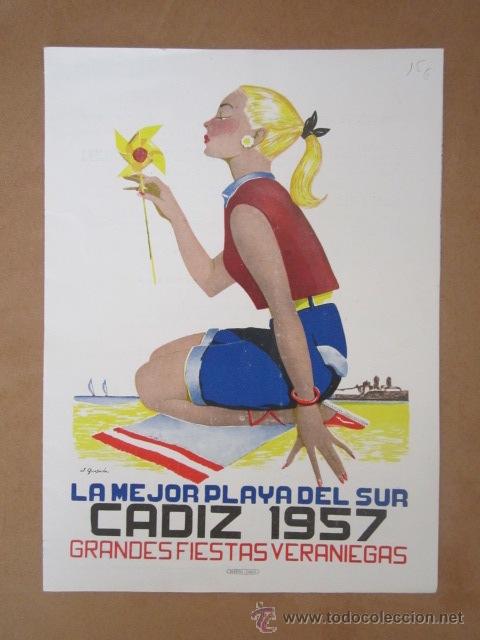 Travel Brochures: PROGRAMA DE FIESTAS DE CADIZ DEL A&Ntilde;O 1957. VERANO. FOLLETO DOBLE.