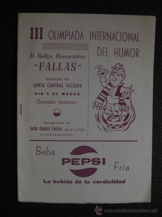Folletos de turismo: FALLAS VALENCIA FOLLETO II RALLYE HUMORISTICO FALLAS 1968 PUBLICIDAD PEPSI MIRINDA