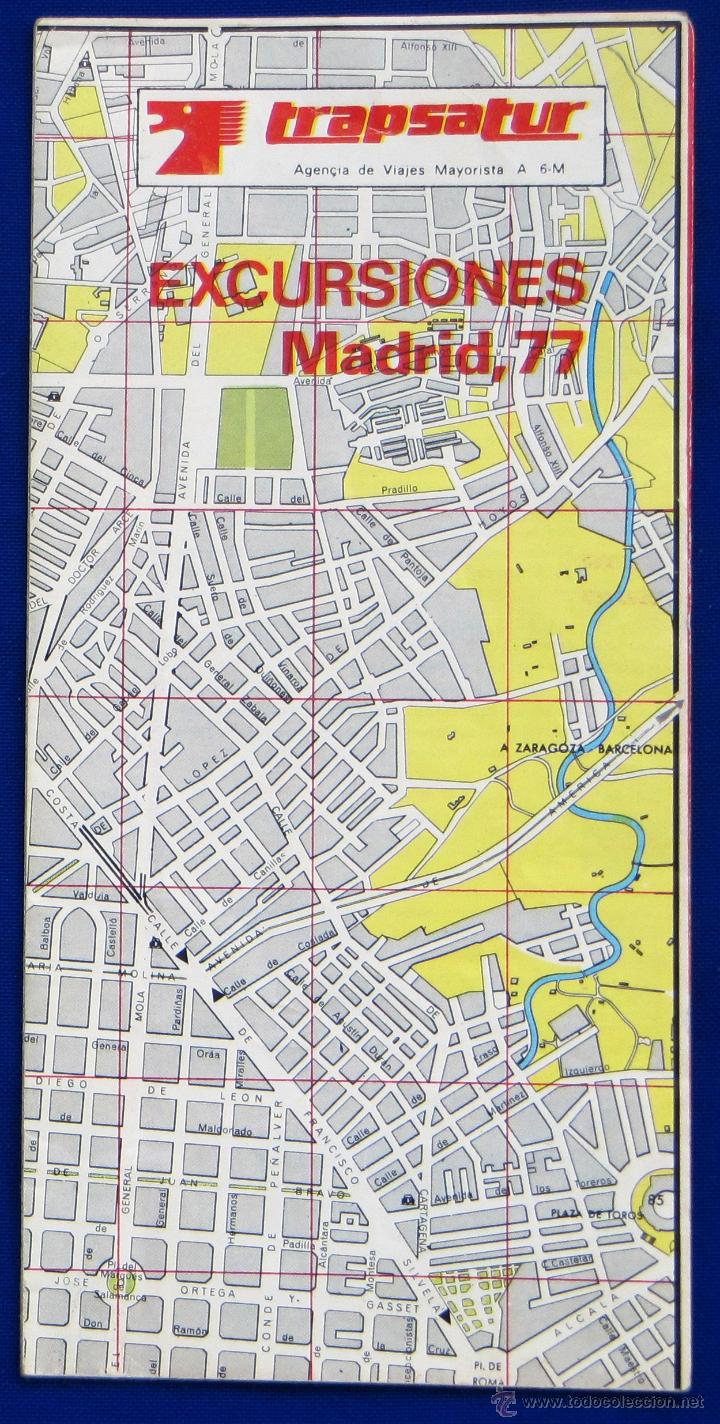 Folletos de turismo: MADRID. PLANO Y EXCURSIONES. TRAPSATUR. VIAJES RETIRO. 1977