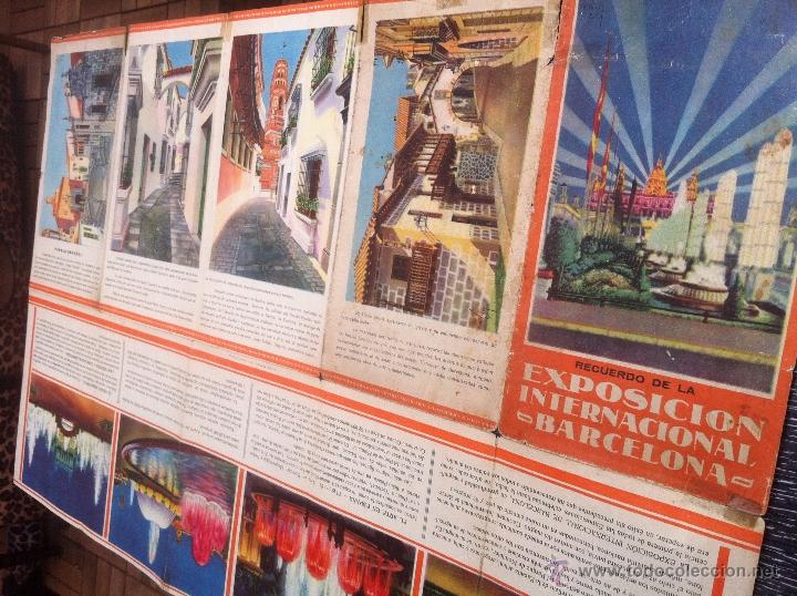 Brochures de tourisme: Antiguo desplegable recuerdo de la exposici&oacute;n internacional de Barcelona, fotos e illustraciones