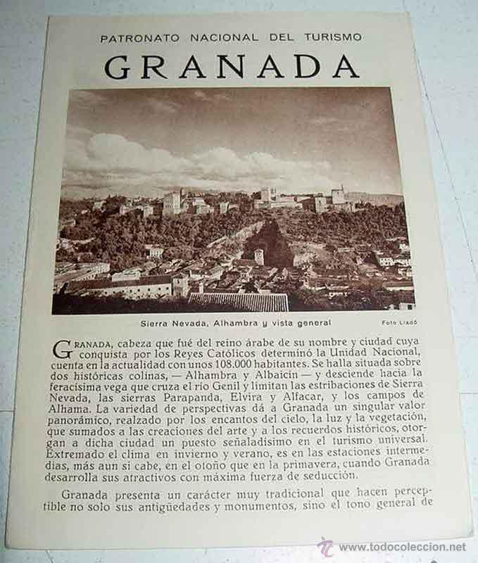 Folletos de turismo: ANTIGUO FOLLETO DE TURISMO DE GRANADA - CON MUCHAS FOTOGRAFIAS - PATRONATO NACIONAL DEL TURISMO - MI
