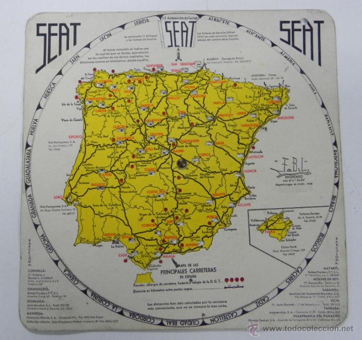 Tourismusbrosch&uuml;ren: SEAT. MAPA DE CARTON DE CARRETERAS CON PUBLICIDAD DE SEAT, MARCA LAS DISTANCIA KILOMETRICAS POR PROV