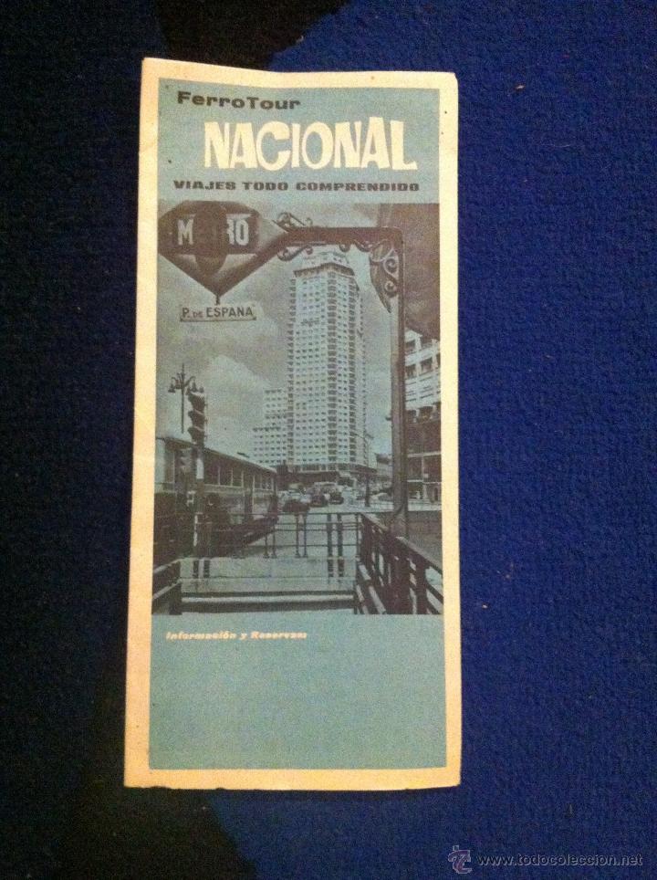 Travel Brochures: Folleto desplegable Ferrotour Nacional. Trayectos en tren a distintas cidudades Espa&ntilde;olas.