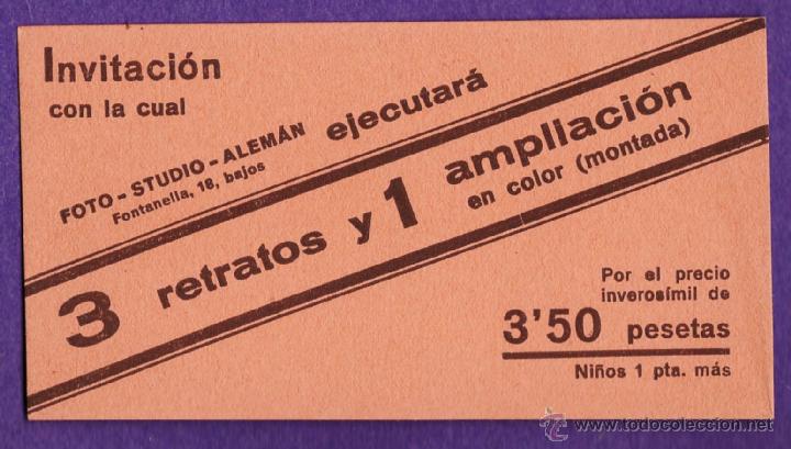 Tourismusbrosch&uuml;ren: invitacion / vale - foto estudio aleman / barcelona - 3 retratos + 1 (3'5 ptas) -a&ntilde;os 50 / 60
