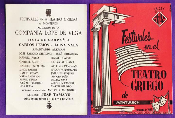 Folletos de turismo: programa - festivales en el teatro griego de montjuich - comp. lope de vega - verano 1962 -