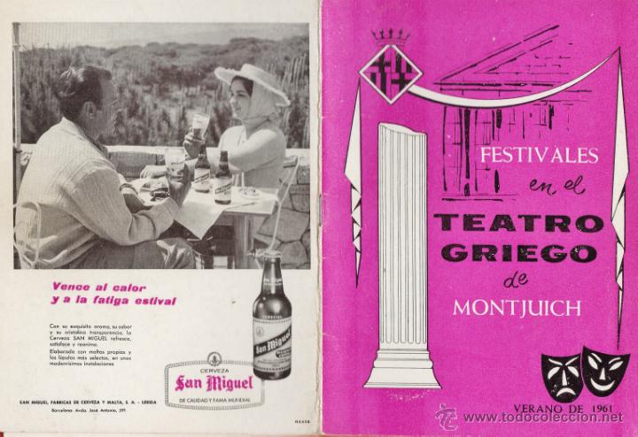 Folletos de turismo: programa - festivales en el teatro griego de montjuich - lope de vega / cerveza - verano 1961 -