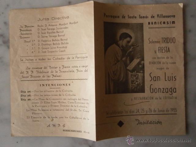 Travel Brochures: DIPTICO-SANTO TOMAS DE VILLANUEVA-BENICASIM,CASTELLON-BENDICION DE LA IMAGEN DE SAN LUIS-A&Ntilde;O 1955