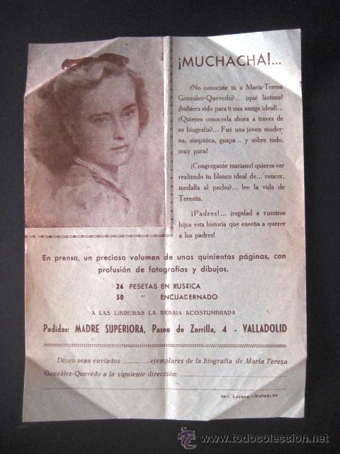 Folletos de turismo: FOLLETO LIBRO. VENERABLE.MARIA TERESA GONZALEZ QUEVEDO. A&Ntilde;OS 50.. .