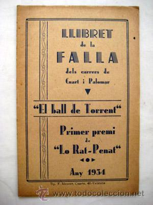 Foglietti di turismo: LLIBRET DE LA FALLA Carrers Cuart i Palomar - EL BALL DE TORRENT - Primer Premi Lo Rat Penat - 1934