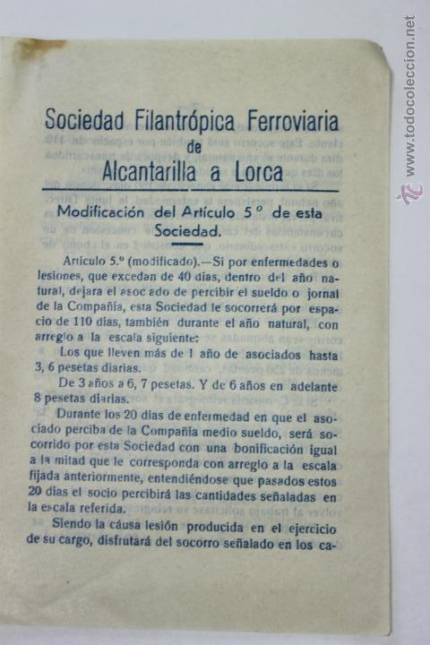 Tourismusbrosch&uuml;ren: SOCIEDAD FILANTROPICA FERROVIARIA DE ALCANTARILLA A LORCA 1935 MURCIA