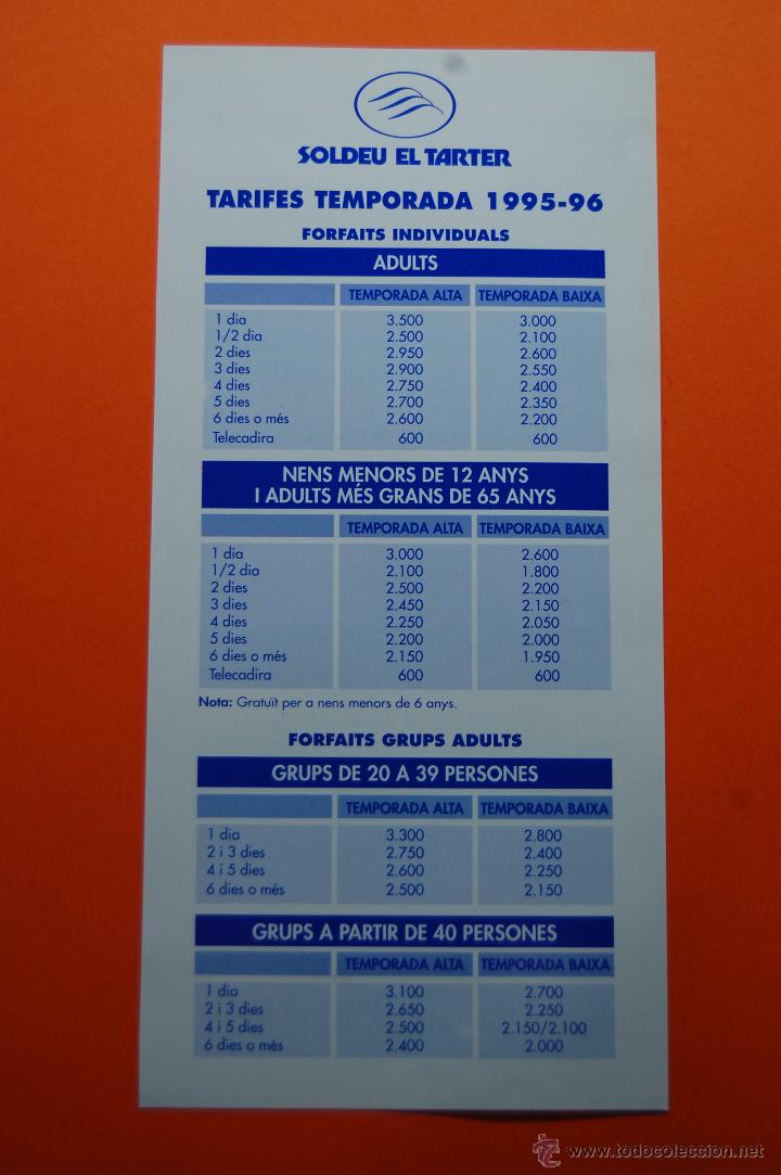 Folletos de turismo: 1995 - 1996 - FOLLETO TARIFA PRECIOS SERVICIOS INVIENRO ESQUI SOLDEU EL TARTER ANDORRA