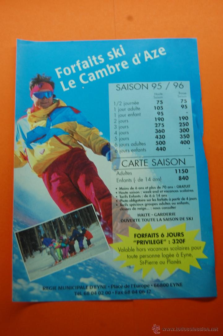 Folletos de turismo: 1995 - 1996 FRANCIA - ESTACION DE ESQUI CAMBRE D'AZE TARIFAS