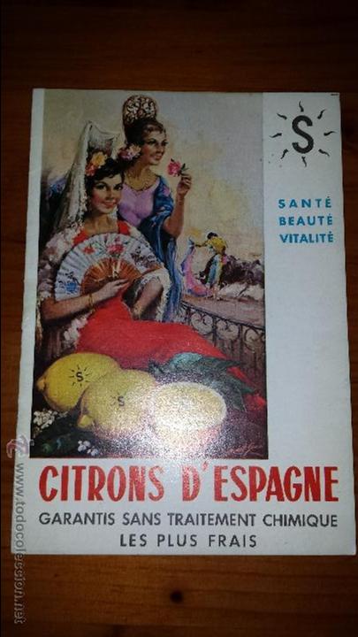 Folhetos de turismo: ANTIGUO FOLLETO LIMONES DE ESPA&Ntilde;A EN FRANCES SINDICATO NACIONAL ESPA&Ntilde;OL DE FRUTAS