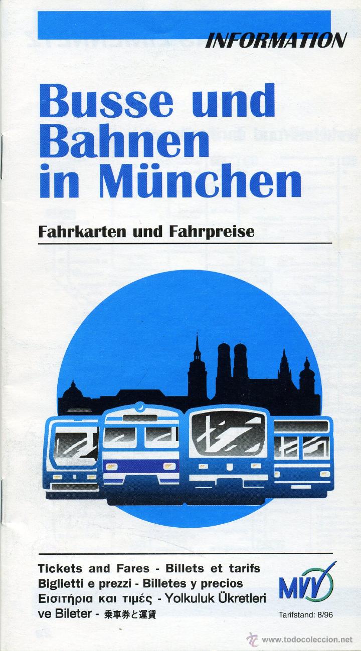 Travel Brochures: folleto informacion y tarifas 1996 - munchen deutschland / munich alemania - tren autobus - 20 pg