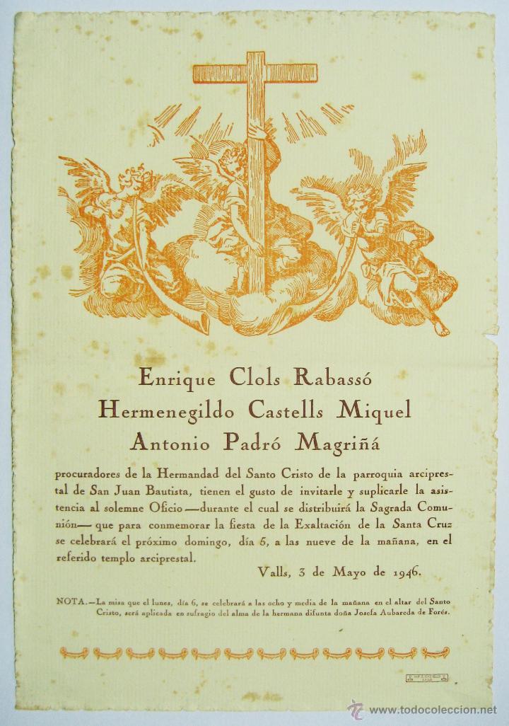 Travel Brochures: VALLS (TARRAGONA), 1946. FIESTA DE LA EXALTACION DE LA SANTA CRUZ