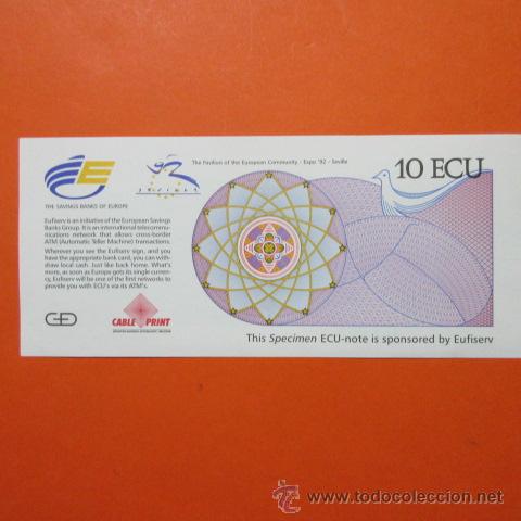 Folhetos de turismo: BILLETE DE 10 ECU ENTREGADO DURANTE LA EXPO DE SEVILLA 1992
