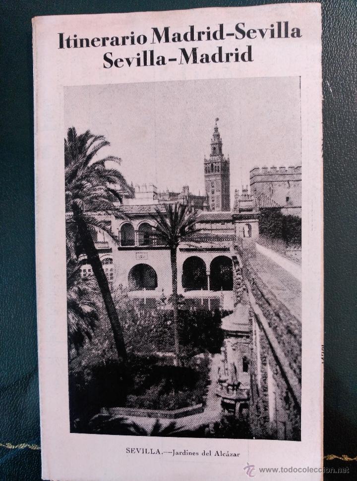Tourismusbrosch&uuml;ren: Itinerario Madrid-Sevilla Sevilla-Madrid. Patronato Nacional del Turismo. A&ntilde;os 20. Mapa