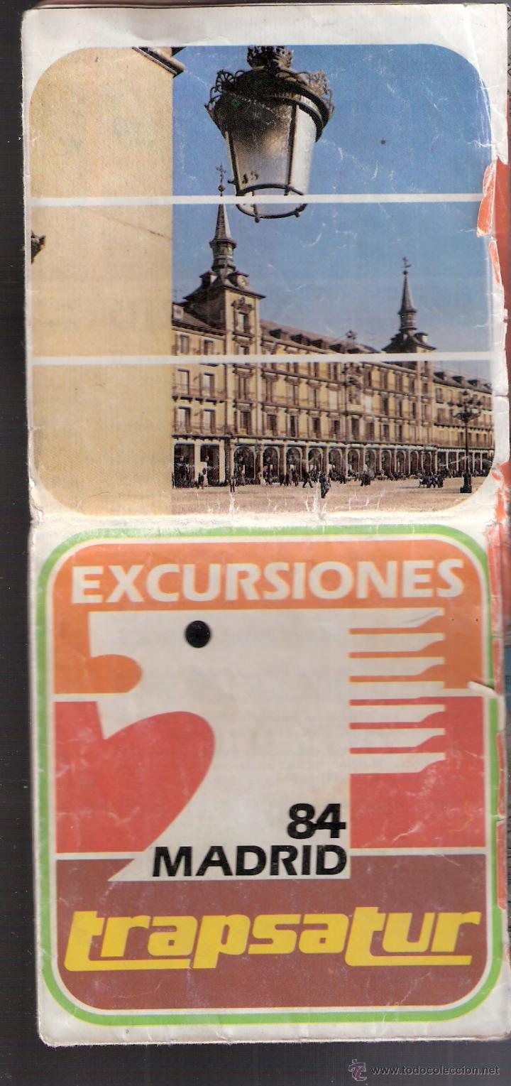 Travel Brochures: Excursiones 84 Madrid. Plano de Madrid . Trapsatur. 1984. Muy deteriorado. Plegado 20x9 cmtrs.