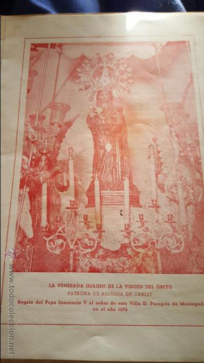 Travel Brochures: ALCUDIA DE CARLET, PROGRAMA DE FIESTAS, VIRGEN DE ORETO, 1957.