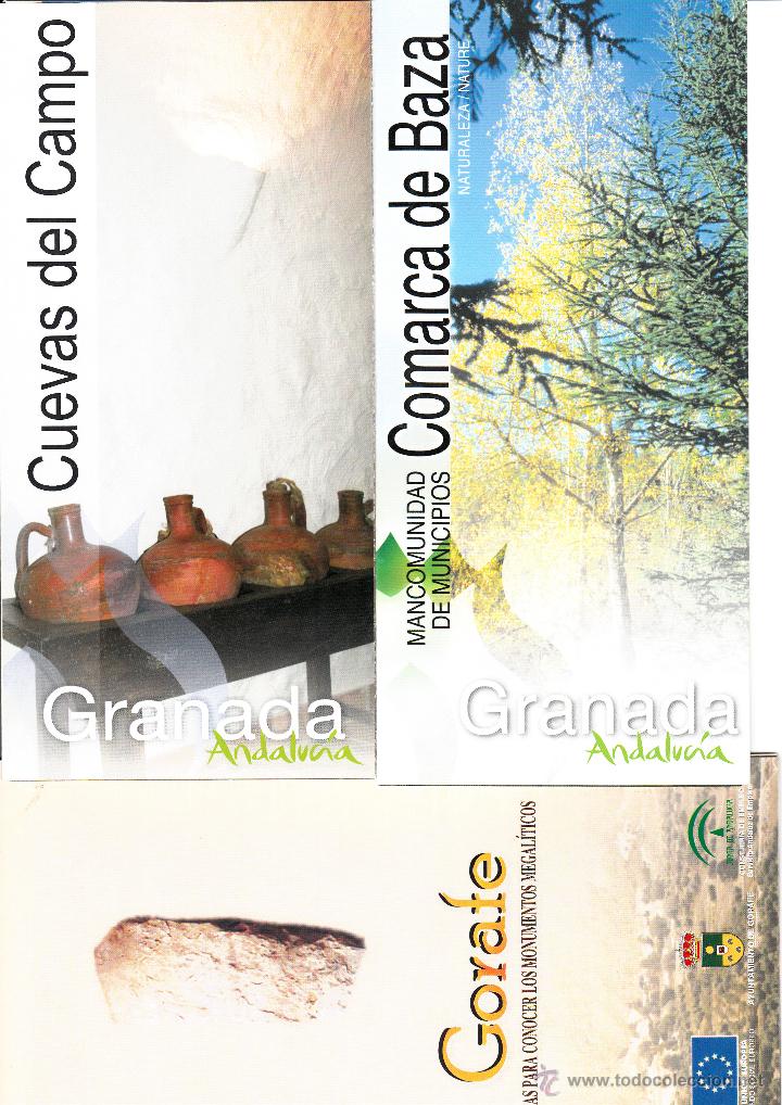 Travel Brochures: TRES FOLLETOS DE LA PROVINCIA DE GRANADA: COMARCA DE BAZA, CUEVAS DEL CAMPO Y GORAFE.