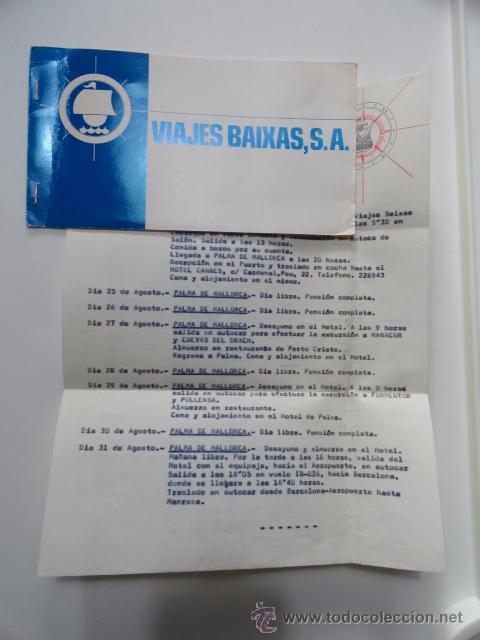 Travel Brochures: BONO VIAJES BAIXAS (MANRESA) VIAJE AVION Y HOTEL PALMA MALLORCA 1975