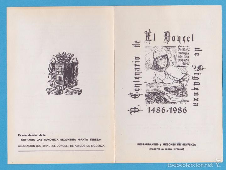 Folletos de turismo: V CENTENARIO DE EL DONCEL DE SIG&Uuml;ENZA. RESTAURANTES Y MESONES. 1986