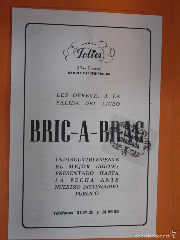 Travel Brochures: PUBLICIDAD 1953 - FOLIES RAMBLA CAPUCHINOS BARCELONA PRESENTA BRIC A BRAC
