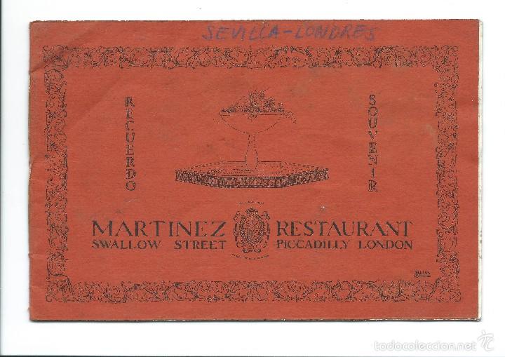 Tourismusbrosch&uuml;ren: CURIOSO LIBRETO RESTAURANTE MARTINEZ PICCADILLY - LONDRES - PIONERO Y FAVORITO DE ALFONSO XIII