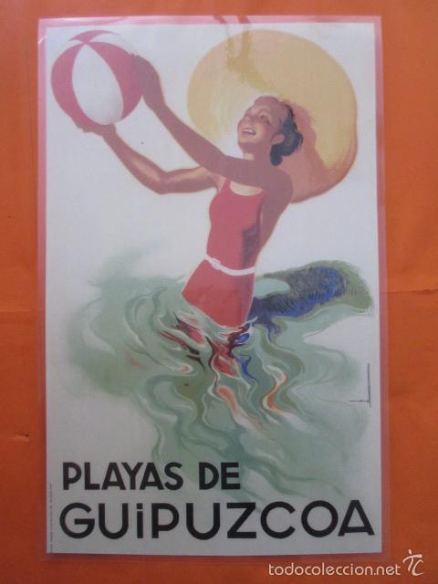Brochures de tourisme: CARTEL - REPRODUCCION ANTIGUA PUBLICIDAD PLAYAS GUIPUZCOA - 27 X 42 (INCLUIDO MARGENES)