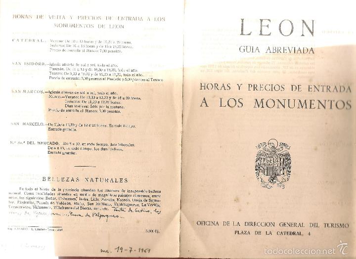 Travel Brochures: 01660 LEON GUIA ABREVIADA HORAS Y PRECIOS DE ENTRADA A LOS MONUMENTOS, 1960,