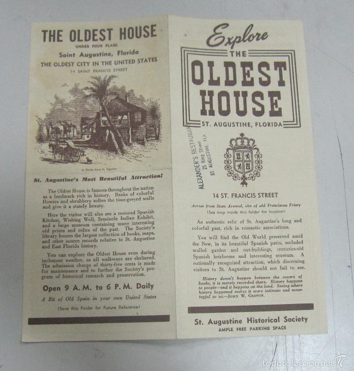 Tourismusbrosch&uuml;ren: FOLLETO DE TURISMO. EXPLORE THE OLDEST HOUSE. ST.AUGUSTINE, FLORIDA. CON PLANO. VER