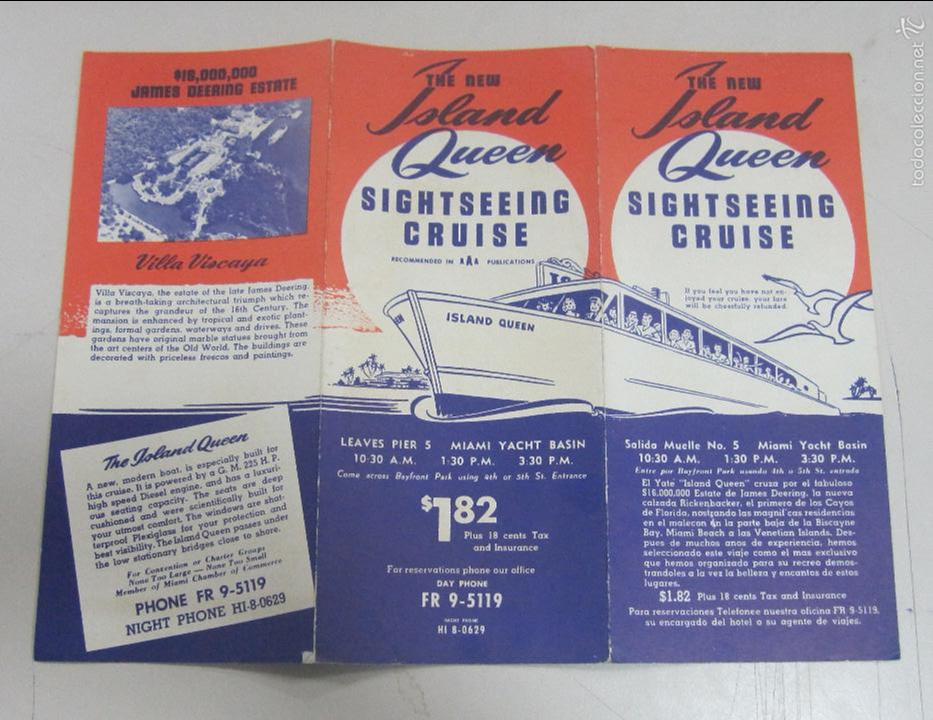 Brochures de tourisme: FOLLETO DE TURISMO. THE NEW ISLAND QUEEN. SIGHTSEEING CRUISE. SALIDA DE MIAMI. VER