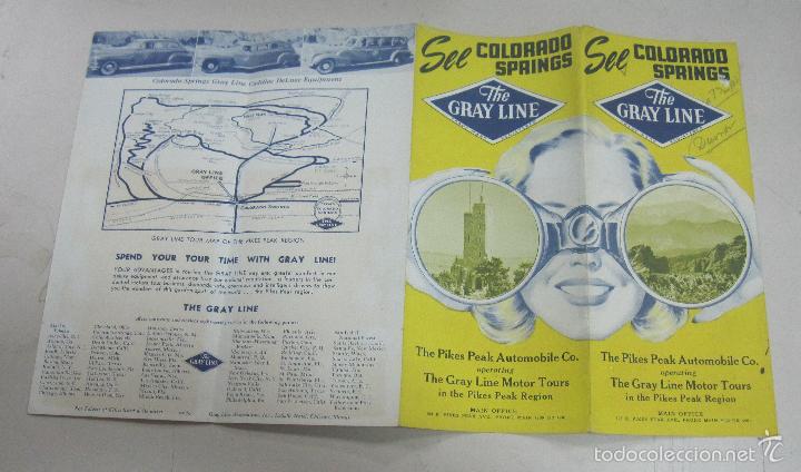Tourismusbrosch&uuml;ren: FOLLETO DE TURISMO. SEE COLORADO SPRINGS. THE GRAY LINE. MAPA DE LA REGION. VER