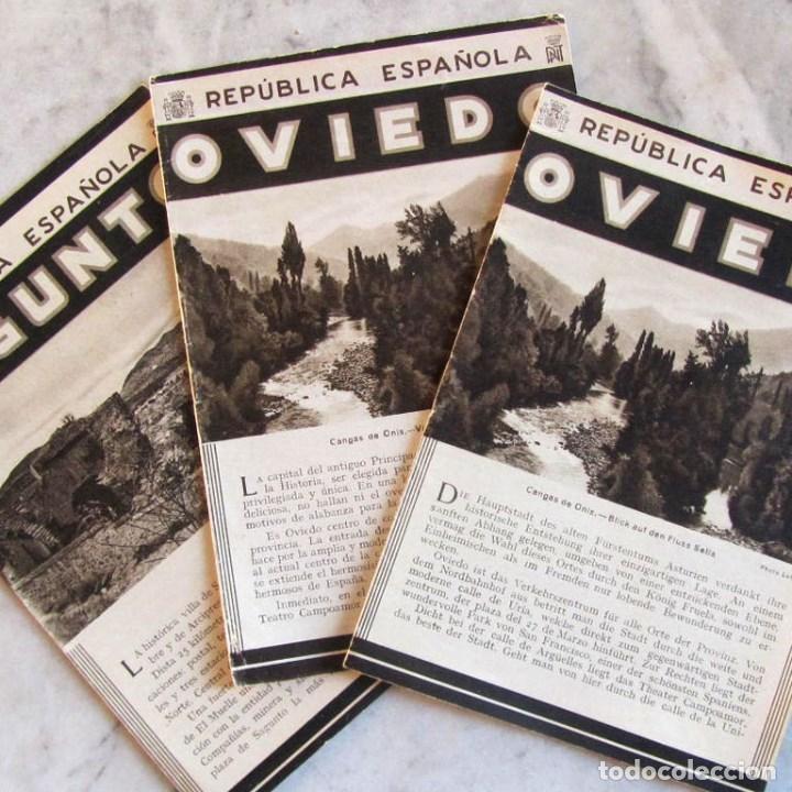 Folhetos de turismo: 3 folletos tur&iacute;sticos Rep&uacute;blica Espa&ntilde;ola Sagunto + Oviedo en espa&ntilde;ol y en alem&aacute;n