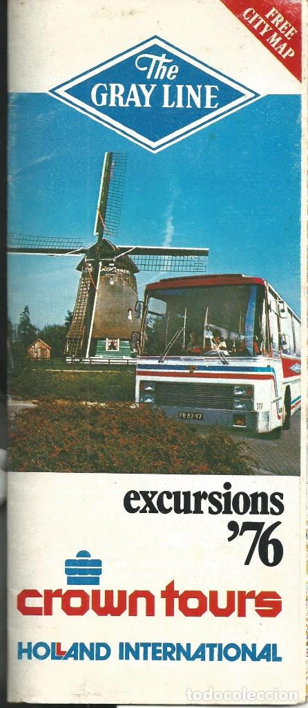 Tourismusbrosch&uuml;ren: THE GRAY LINES. EXCURSIONES 1976. HOLANDA . HOLAND CROW TOURS. FREE CITY MAP. MAPA AMSTERDAM