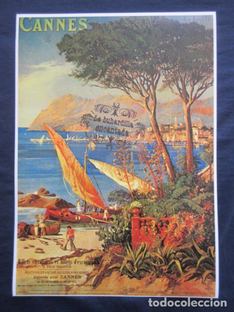 Tourismusbrosch&uuml;ren: CARTEL - REPRODUCCION ANTIGUA PUBLICIDAD FERROCARRIL CHEMINS DE FER CANNES- TREN -45 x 32