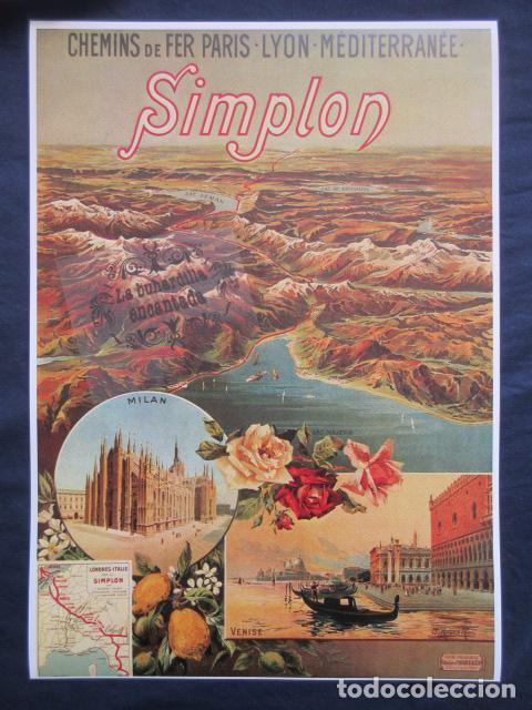 Tourismusbrosch&uuml;ren: CARTEL - REPRODUCCION ANTIGUA PUBLICIDAD FERROCARRIL CHEMINS DE FER SIMPLON VENECIA - TREN -45 x 32