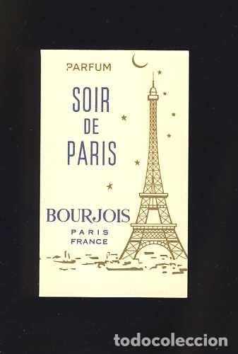 Tourismusbrosch&uuml;ren: Tarjeta de perfume:SOIR DE PARIS, BOURJOIS, Tour Eiffel