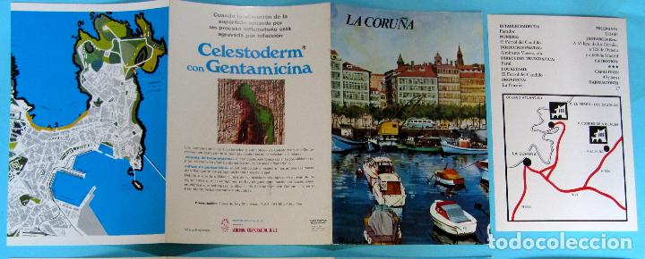 Folletos de turismo: COLECCI&Oacute;N ESPA&Ntilde;A MONUMENTAL. TR&Iacute;PTICO LA CORU&Ntilde;A + FICHA PARADOR FERROL DEL CAUDILLO. HAROFARMA, S/F.