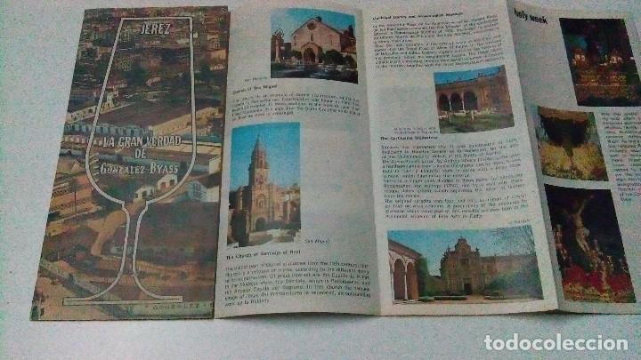 Tourismusbrosch&uuml;ren: Folleto de Jerez patrocinado por Gonz&aacute;lez Byass editado en ingl&eacute;s, del a&ntilde;o 1975