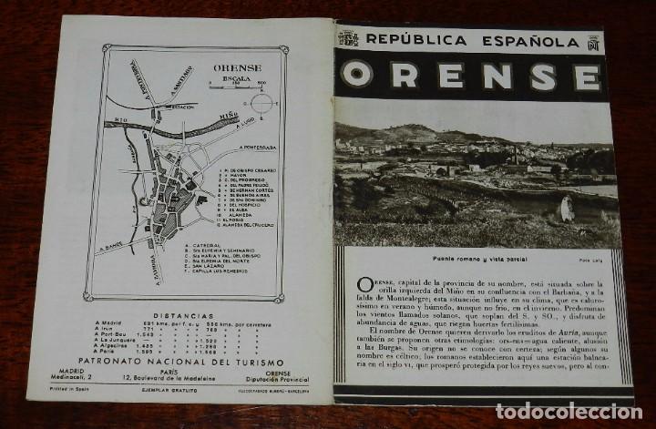 Brochures de tourisme: ANTIGUO FOLLETO DE TURISMO DE LA REPUBLICA ESPA&Ntilde;OLA, ORENSE, MULTIPLES FOTOGRAFIAS EN SU INTERIOR Y