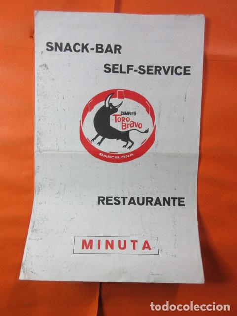 Folletos de turismo: MINUTA RESTAURANTE DESAPARECIDO CAMPING TORO BRAVO AUTOPISTA CASTELLDEFELS KM 11