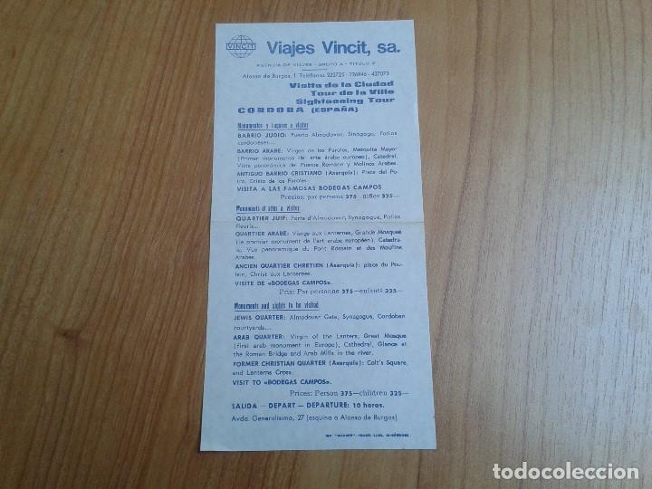 Brochures de tourisme: Folleto de turismo - a&ntilde;os 70 - Viajes Vincit, S.A. - C&oacute;rdoba