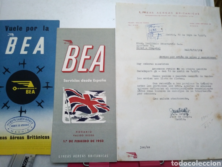 Travel Brochures: LINEAS AEREAS BRITANICAS. BEA. FACTURA HORARIOS PUBLICIDAD 1952.