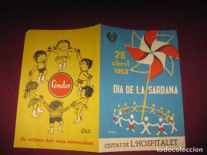 Tourismusbrosch&uuml;ren: 28 ABRIL 1963. DIA DE LA SARDANA, CIUTAT DE L'HOSPITALET.PUBLICIDAD DE CONDOR. DIBUJO DE CESC.
