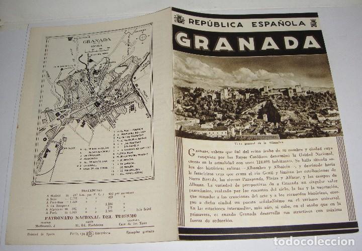 Brochures de tourisme: Folleto Tur&iacute;stico. Rep&uacute;blica Espa&ntilde;ola. Granada. Con plano y fotograf&iacute;as.