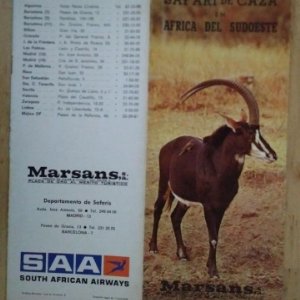 Marsans safari de caza en áfrica del sudoeste antiguo folleto south african airways