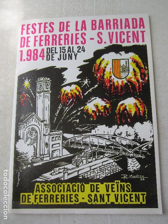 Brochures de tourisme: programa festes de la barriada de ferreries -s. vicent 1984 , tortosa
